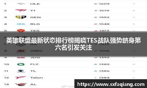 英雄联盟最新状态排行榜揭晓TES战队强势跻身第六名引发关注